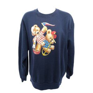 Vintage Gopher Sport Sweatshirt Womens L Navy Pullover Teddy Bear Graphic 90s
